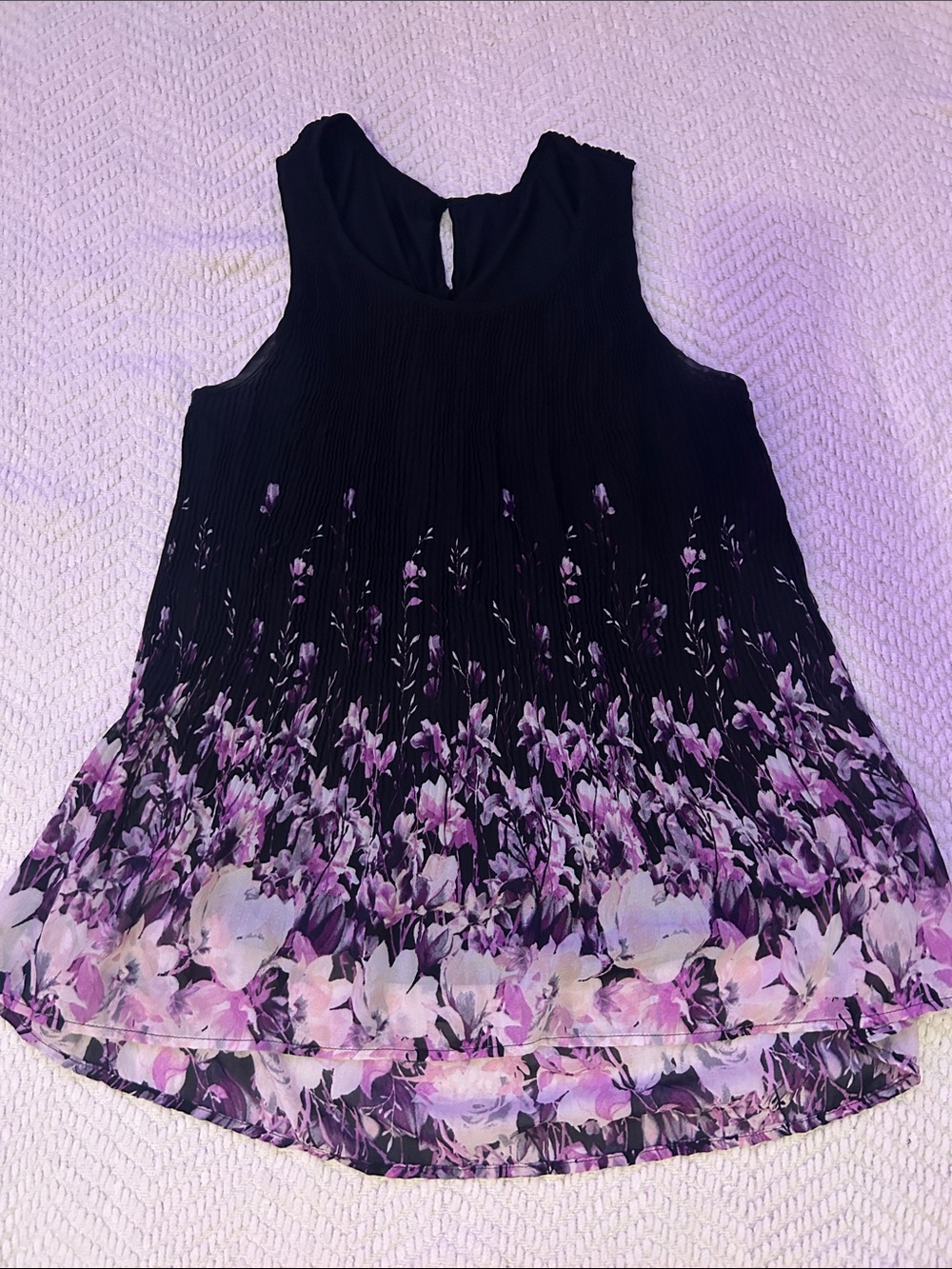 Black & Purple Floral Sleeveless Blouse